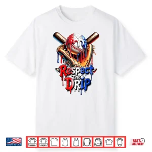 Red White Blue Baseball Ice Cream Drip Youth Boys Baseball Shirt