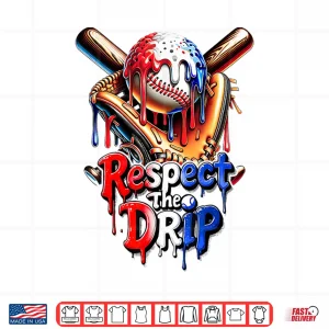 Design Red White Blue Baseball Ice Cream Drip Youth Boys Baseball Shirt