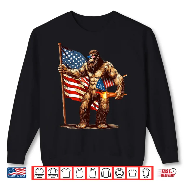 Sweatshirt Bigfoot Fireworks 4th of July Sasquatch American US Flag Shirt 1