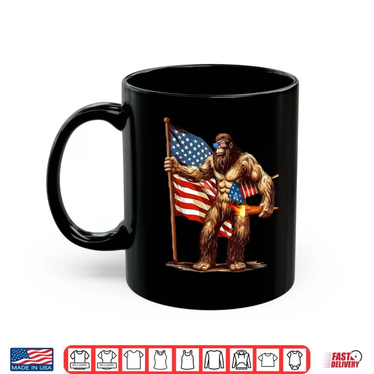 Mug Bigfoot Fireworks 4th of July Sasquatch American US Flag Shirt 1
