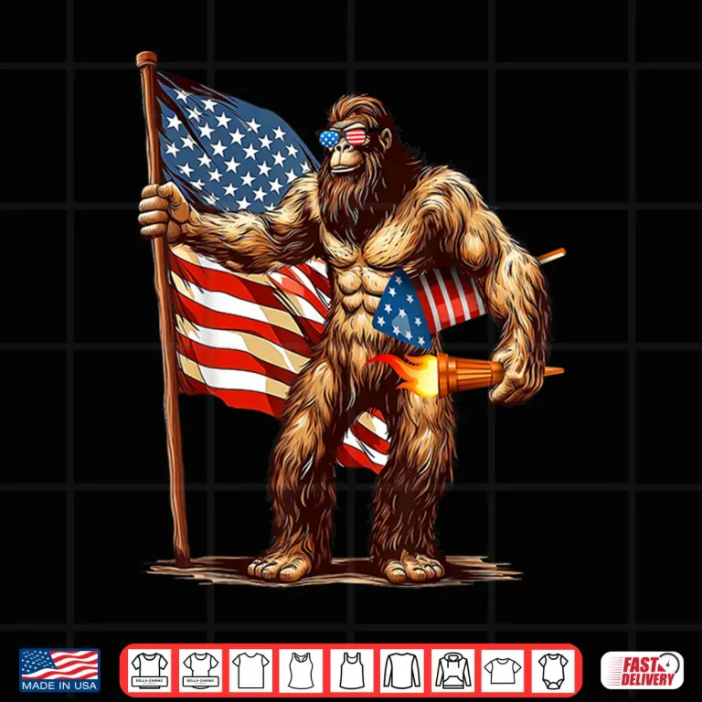 Design Bigfoot Fireworks 4th of July Sasquatch American US Flag Shirt 1