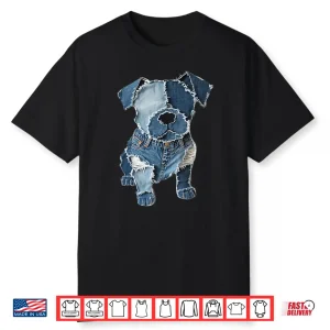 Dog Pattern Denim Patchwork Art Shirt