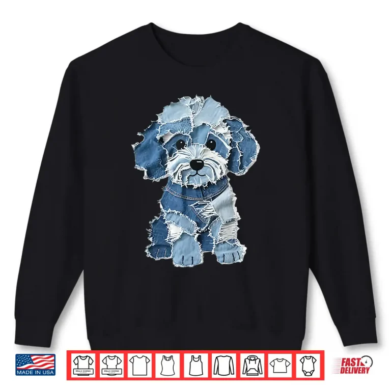 Sweatshirt Denim Patch Dog Shirt 1