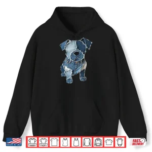 Hoodie Dog Pattern Denim Patchwork Art Shirt 1