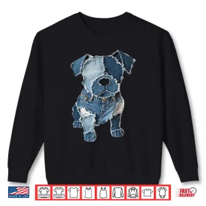 Sweatshirt Dog Pattern Denim Patchwork Art Shirt 1