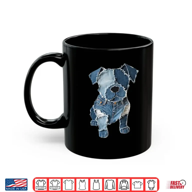 Mug Dog Pattern Denim Patchwork Art Shirt 1