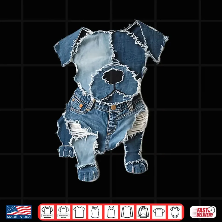 Design Dog Pattern Denim Patchwork Art Shirt 1