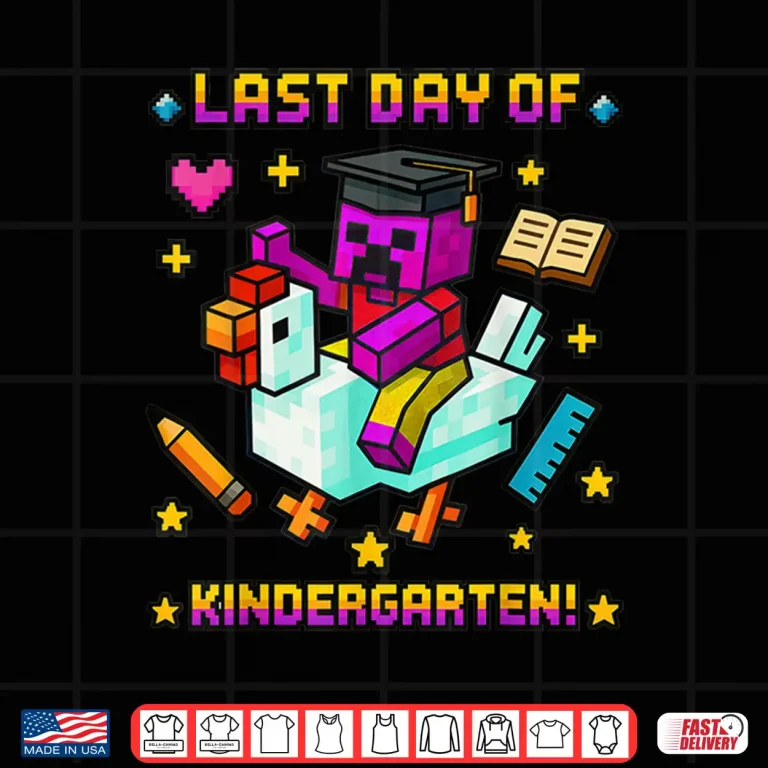 Design Last Day of Kindergarten Funny Chicken Pixel Art Shirt 1