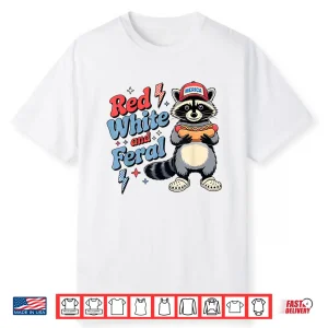 Red White And Feral Funny Raccoon 4Th Of July Boys Girls Shirt
