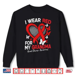 Sweatshirt I Wear Red For My Grandma Heart Disease Awareness Butterfly Shirt 1