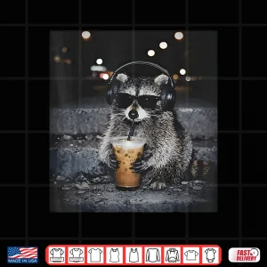 Design Raccoon Drinking Iced Coffee Funny Animal Meme Men Women Shirt 3