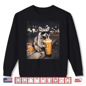 Sweatshirt Cool Raccoon Drinking Iced Coffee Animal Meme Graphic Shirt