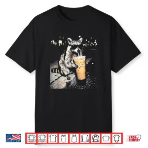 Funny Raccoon Drinking Iced Coffee Shirt
