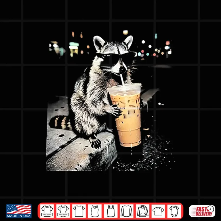 Design Funny Raccoon Drinking Iced Coffee Shirt