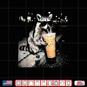 Design Funny Raccoon Drinking Iced Coffee Shirt 1
