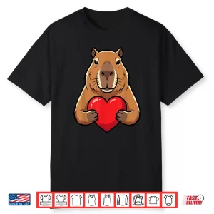 Valentines Day Cute Capybara Holding Heart Animal Kids Shirt