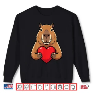 Sweatshirt Valentines Day Cute Capybara Holding Heart Animal Kids Shirt