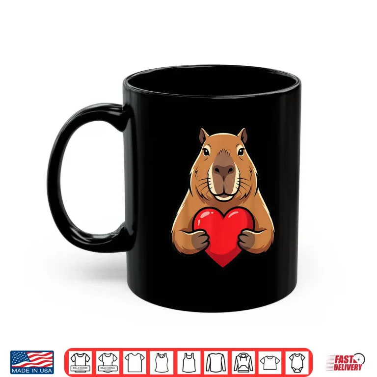 Mug Valentines Day Cute Capybara Holding Heart Animal Kids Shirt