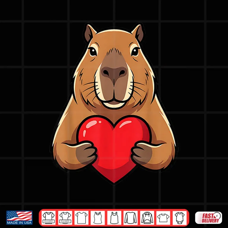 Design Valentines Day Cute Capybara Holding Heart Animal Kids Shirt