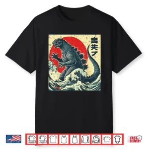 Japanese Kaiju Monster Waves Retro Ukiyo Art Shirt