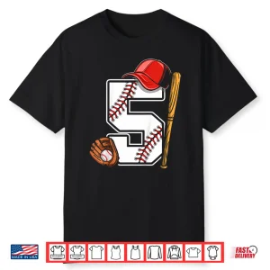 Kids Birthday Boy 5 Five Baseball 5Th Birthday Baseball Player Shirt