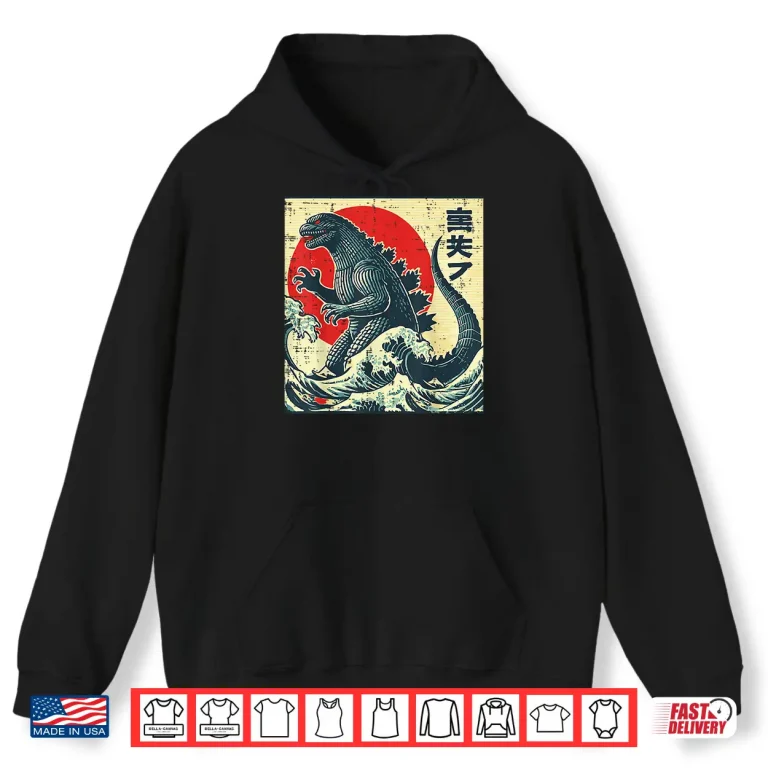 Hoodie Japanese Kaiju Monster Waves Retro Ukiyo Art Shirt 1