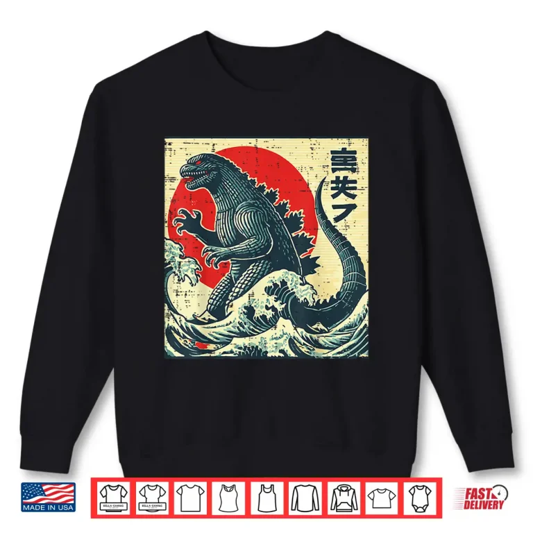 Sweatshirt Japanese Kaiju Monster Waves Retro Ukiyo Art Shirt 1
