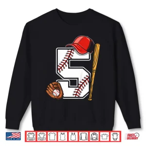 Sweatshirt Kids Birthday Boy 5 five Baseball 5th Birthday Baseball Player Shirt 1