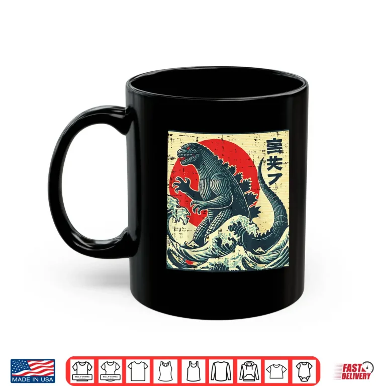 Mug Japanese Kaiju Monster Waves Retro Ukiyo Art Shirt 1