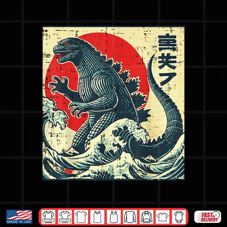 Design Japanese Kaiju Monster Waves Retro Ukiyo Art Shirt 1
