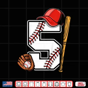 Design Kids Birthday Boy 5 five Baseball 5th Birthday Baseball Player Shirt 1