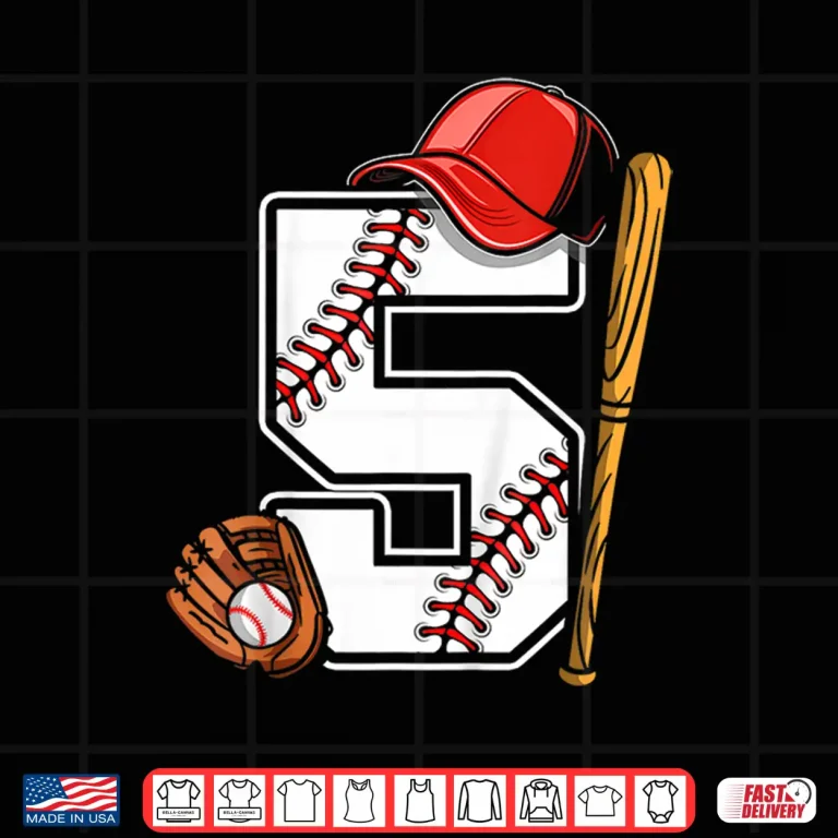 Design Kids Birthday Boy 5 five Baseball 5th Birthday Baseball Player Shirt 1