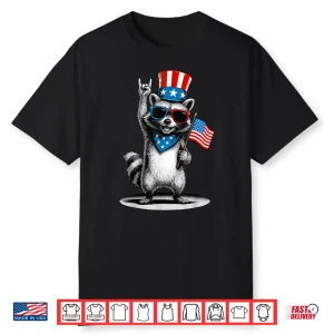 Black-T-Shirt-Usa Patriotic Raccoon Men Women Kids Funny 4Th Of July Shirt