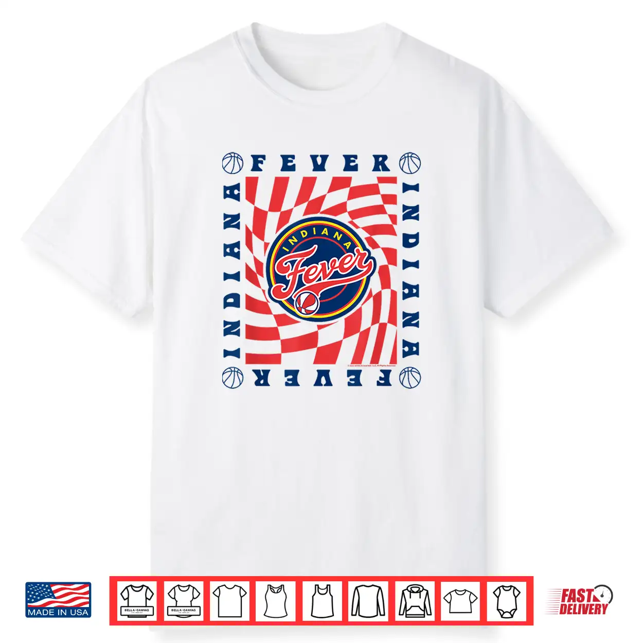 White-T-Shirt-Wnba Indiana Fever Retro Wavy Checkerboard Shirt White-T-Shirt-Wnba Indiana Fever Retro Wavy Checkerboard Shirt
