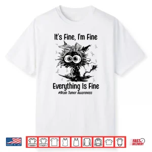 Motivational Brain Tumor Awareness Cat Gray Ribbon Funny Shirt