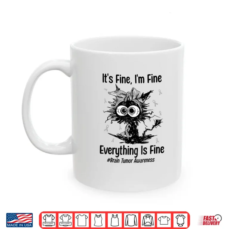 Mug Motivational Brain Tumor Awareness Cat Gray Ribbon Funny Shirt 2