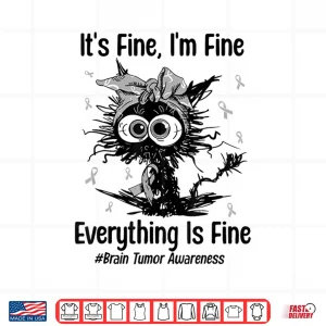 Design Motivational Brain Tumor Awareness Cat Gray Ribbon Funny Shirt 2