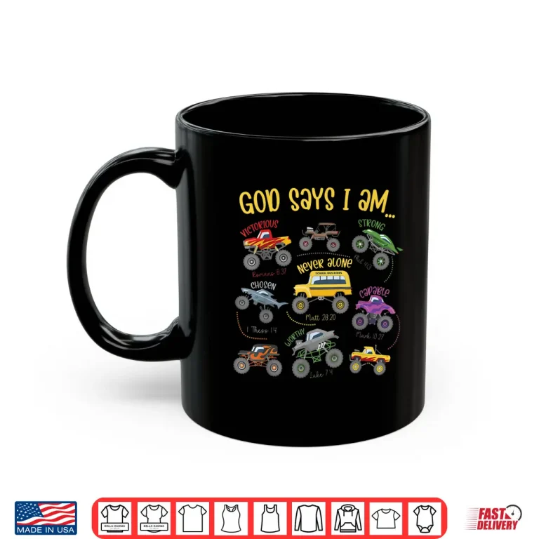 Mug God Says I Am Construction Bible Verse Truck Toddler Boys Shirt