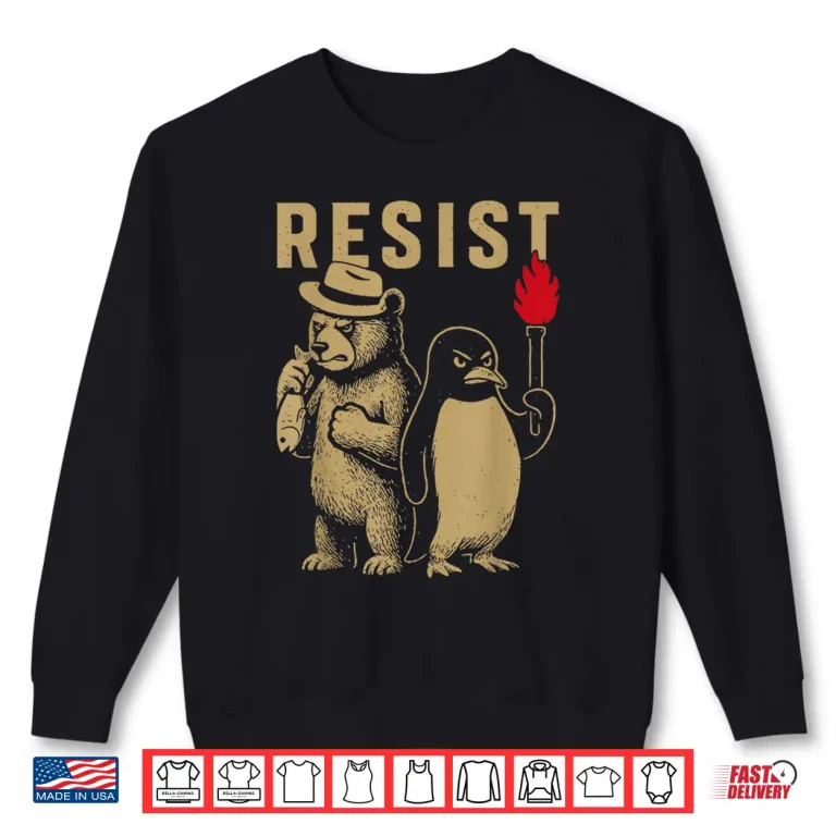 Sweatshirt Resist Penguins And Bear Graphic We Stand With Penguins Shirt