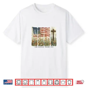 Womens One Nation Under God Flag 4Th Of July Patriotic Christian Shirt