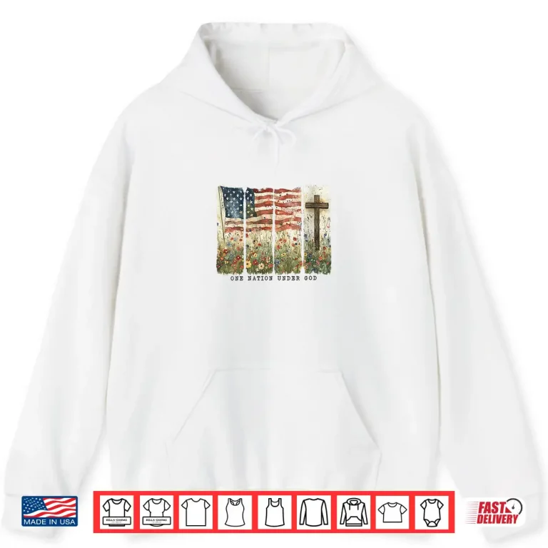 Hoodie Womens One Nation Under God Flag 4th Of July Patriotic Christian Shirt