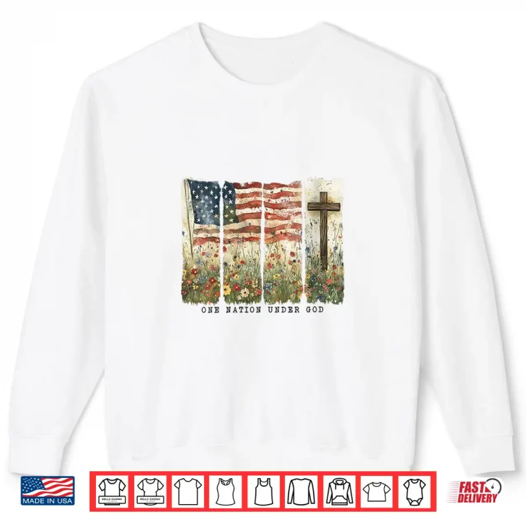 Sweatshirt Womens One Nation Under God Flag 4th Of July Patriotic Christian Shirt