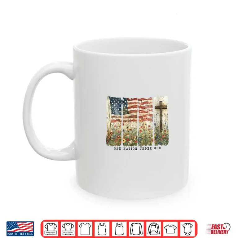 Mug Womens One Nation Under God Flag 4th Of July Patriotic Christian Shirt