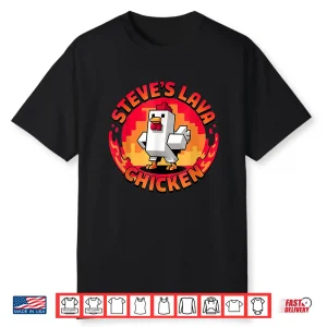 Lava Chicken Miners Meme Steve Pixel Gaming Boys Kids Game Shirt