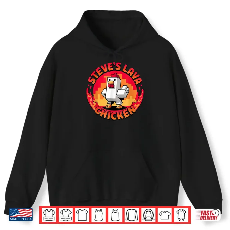 Hoodie Lava Chicken Miners Meme Steve Pixel Gaming Boys Kids Game Shirt