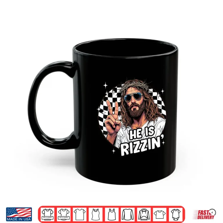 Mug He Is Rizzin Jesus God Christian Easter Checkered Shirt