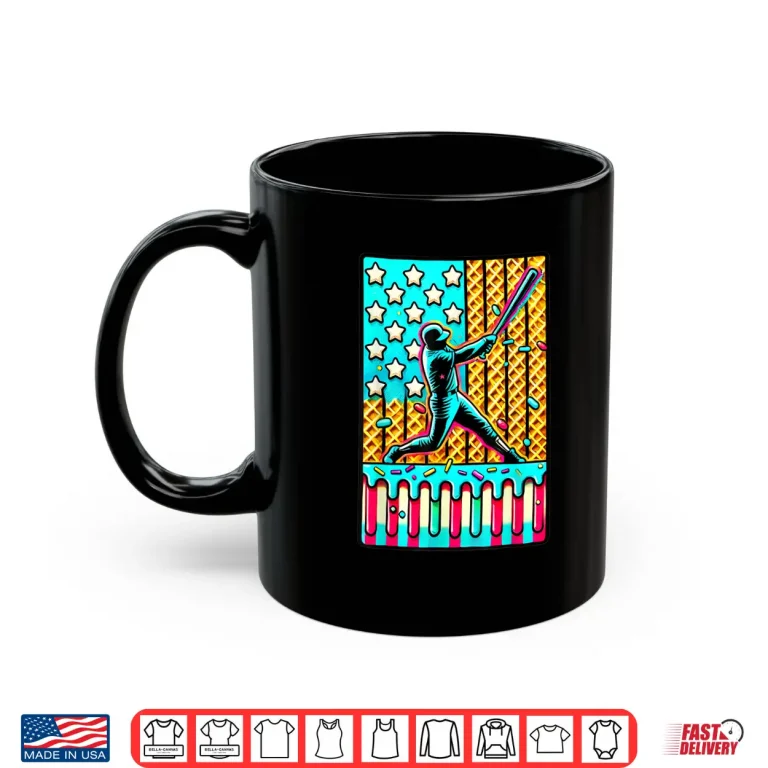 Mug Ice Cream Drip Baseball Stuff Drip For Boys American Flag Shirt