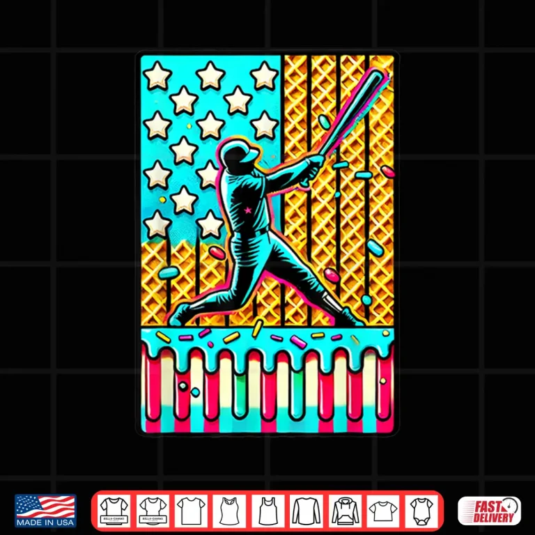 Design Ice Cream Drip Baseball Stuff Drip For Boys American Flag Shirt