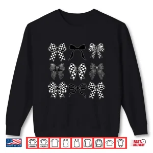 Sweatshirt Coquette Bow Checkered Flag Race Car Racing Women Cute Shirt