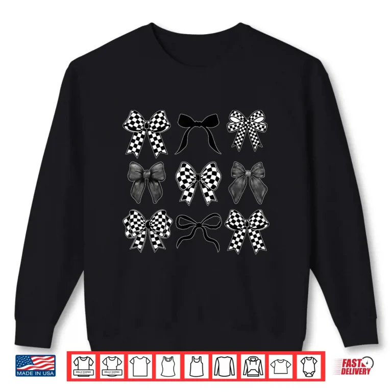 Sweatshirt Coquette Bow Checkered Flag Race Car Racing Women Cute Shirt